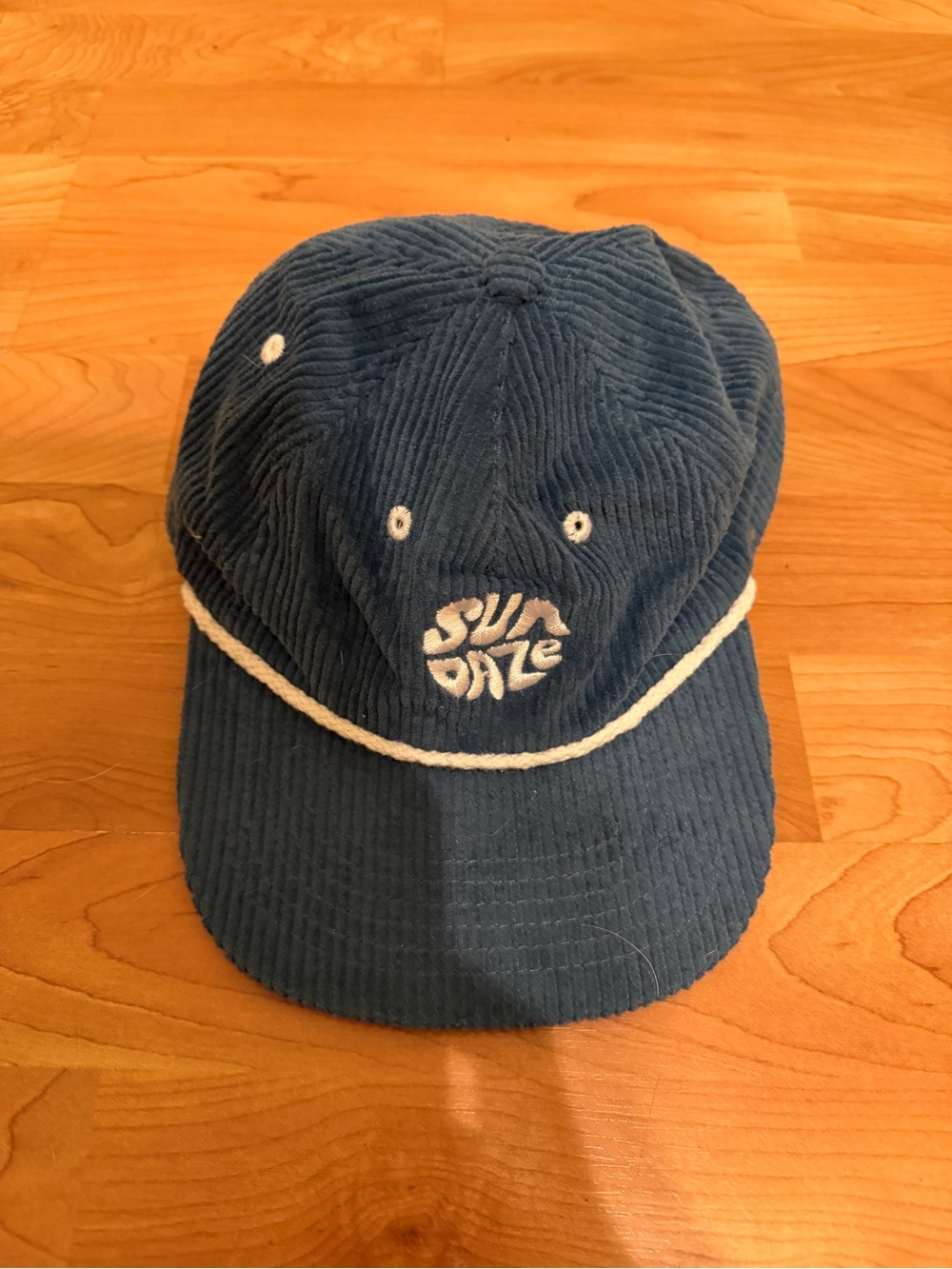 Corduroy Rope-Trim Cap with 'Sundaze' Logo - Blue